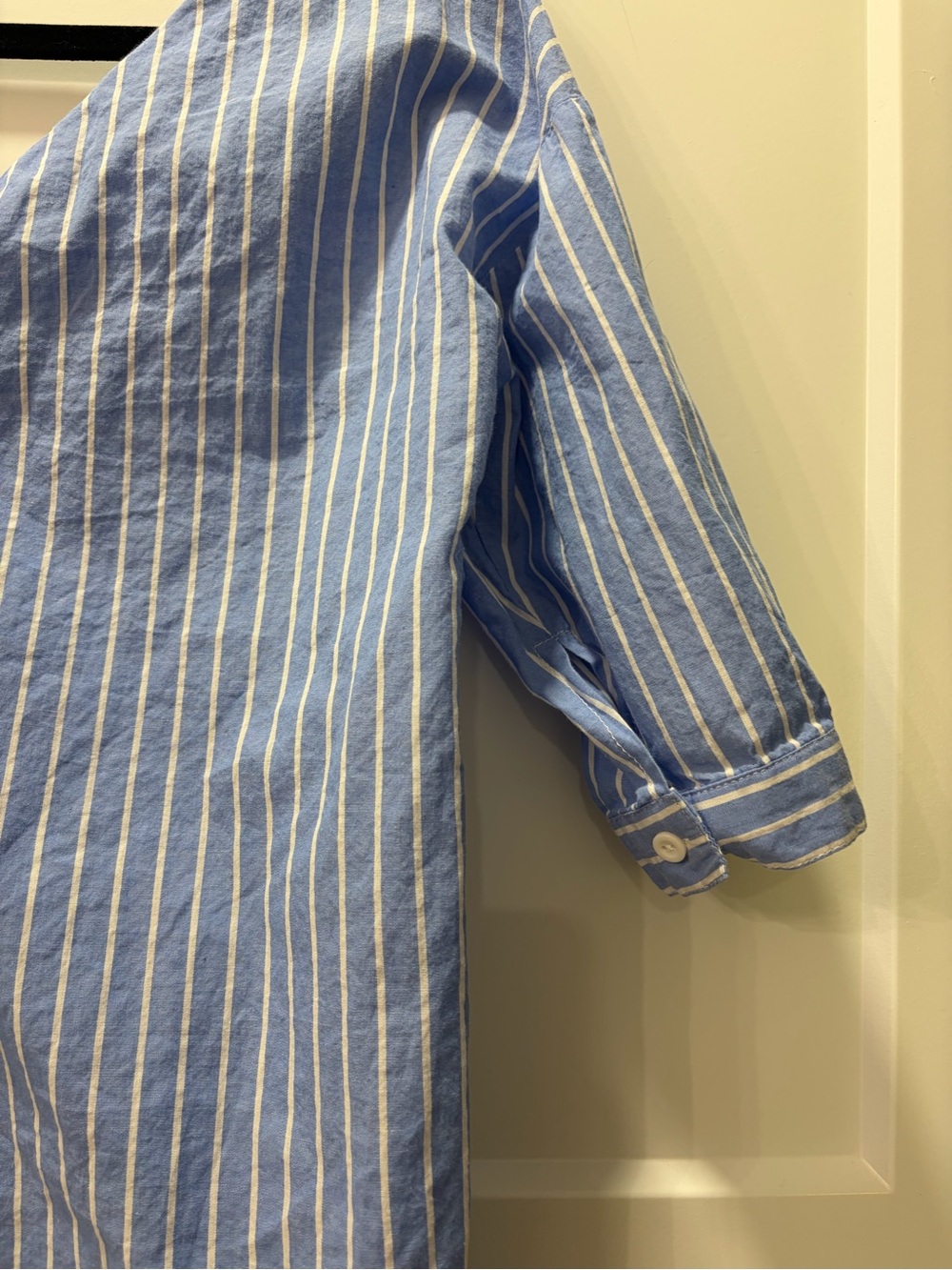 FashionNova Cotton Cottagecore Light Blue White Striped V-Neck Button Blouse S - Picture 3 of 6
